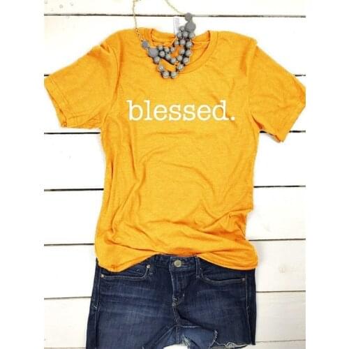 BLESSED yellow t-shirt women fashion funny slogan tops grunge tumblr gift Christian quote kawai tees camisetas art tshirt -J703