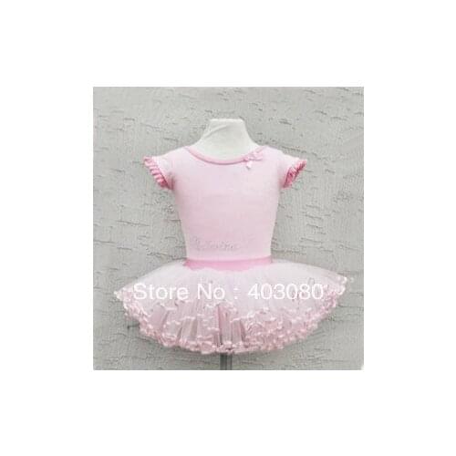 4-8 years Korea pink And white short sleeves Childrens ballet skirt,girlss braces skirt dancing dress