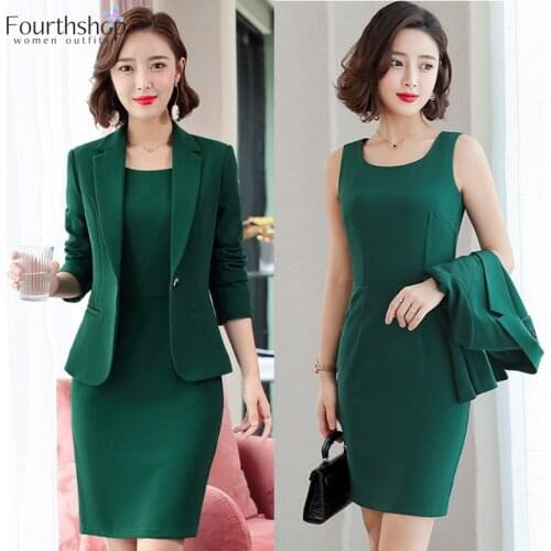 Elegant Blazer Dress Suits Women Business Work Uniform Office Lady Professional Two Piece Set Suit Dress Female Fashion 2021
