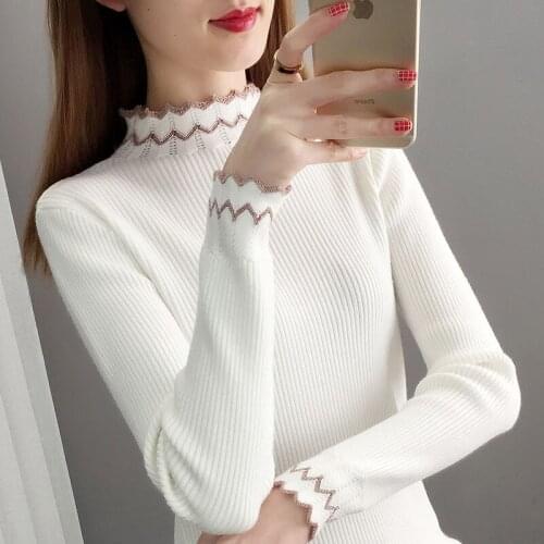 Women Spring Autumn Style Knitted Sweater Pullovers Lady Casual Striped Printed Turtleneck Long Sleeve Pullovers Tops ZZ0064