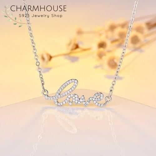 Pure 925 Silver Pendant Necklaces For Women CZ Zircon Crystal Love Letter Necklace Collares Choker Korea Style Jewelry Accesorie