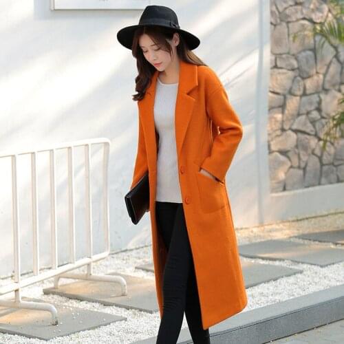 2019 Wool Full Lace Slim Promotion Top Fashion Abrigo Mujer Winter Coat Winter Solid Fund Lapel Long Sleeve Loose Coat Woman