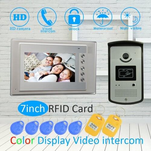 1 SET) 7" Monitor Video Door Phone TFT-LCD Color Screen Security System Doorbell RFID Card Door Release Unlock Audio Talkback