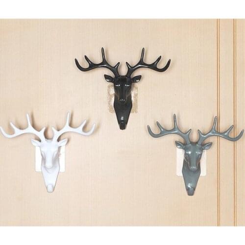10pcs/lot Self Adhesive Hook Wall Deer Head Hook For Hanging Clothes Hat Scarf Key Deer Horns Hanger Rack