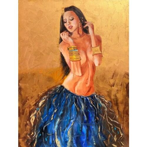 100% Handpainted Exotic dancer oil painting by Inna Montano women girl nude large size gold