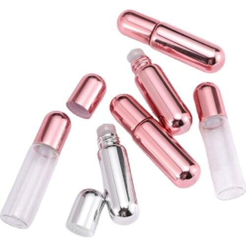 5ml Rose Gold Pink Glass Cosmetic Stainless Steel Roller Ball Roll on Bottle Round Empty Silver Perfume Essential Oil Vial 50pcs