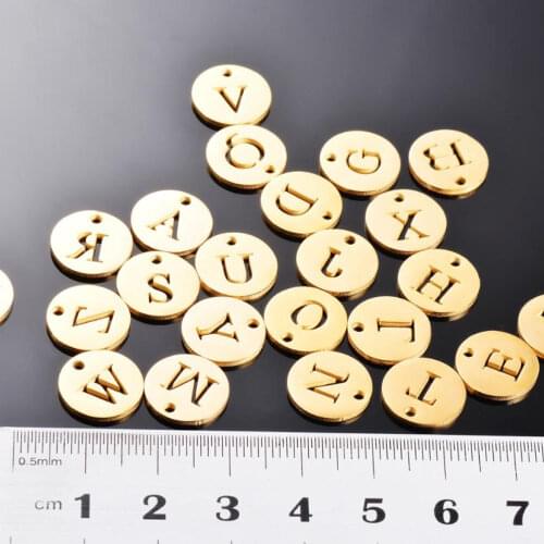 5Pcs/lot Stainless Steel High Polished Round Initial Letter DIY for Necklace Charms A to Z 26 Letters Jewelry Making