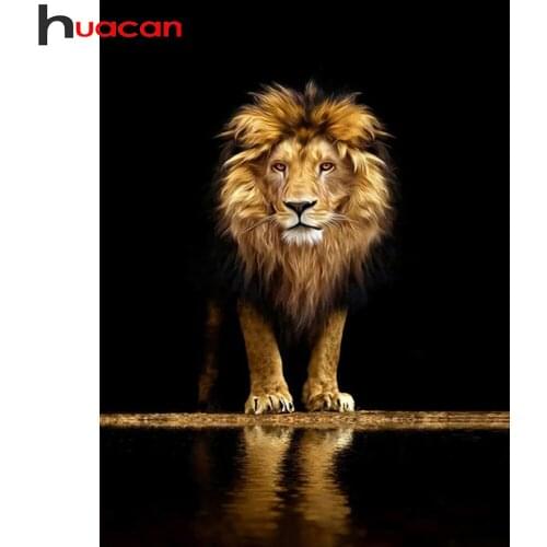 Huacan Diamond Embroidery Complete Kit Lion 5D Diamond Art Painting Animals Mosaic Cross Stitch Paintings For Interior Wall Art