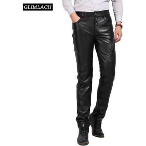 New Men Winter Fleece Lambskin Genuine Leather Trousers Motorcycle Thick Warm Real Leather Pants Luxury High Quality Riding Pant