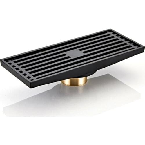 Black Floor Drain Brass Rectangle Waste Grates Tile Insert Anti-odor Kitchen Toilet Bathroom Shower Floor Water Drainer 200x83mm
