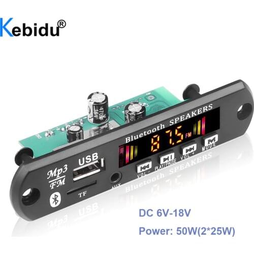 DC 5V 18V 50W Amplifier MP3 Decoder Board Bluetooth V5.0 Car MP3 Player USB FM AUX Radio Recording Module For Speaker Handsfree