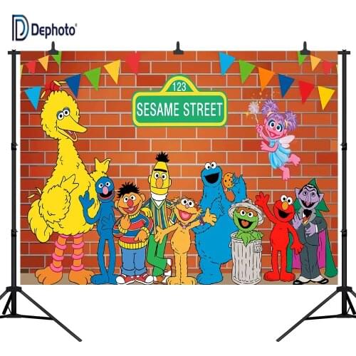 DePhoto Sesame Street Brick Wall Boys Girls Birthday Party Seamless Vinyl Photography Backdrop Photo Background Studio ST001