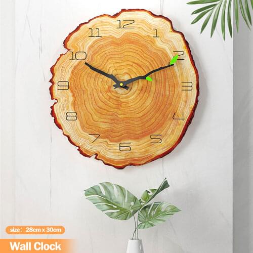 12 inch Wooden Wall Clock Modern Design Home Kitchen Silent Timepiece Decor Quartz Movement Annual Ring Design Wall decoration
