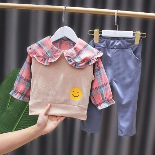 Baby Girl Clothes Set Newborn New lattice Top+Vest+Pants 3 Pieces Suit Kids Fashion Casual Clothing For Spring Autumn 0-4 Years