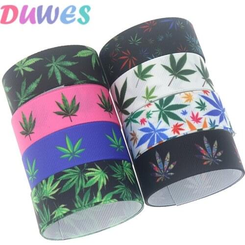 DUWES 50yards leaf flower Printed Grosgrain Ribbon Accessory Hairbow Headwear Decoration DIY Wholesale OEM D1202
