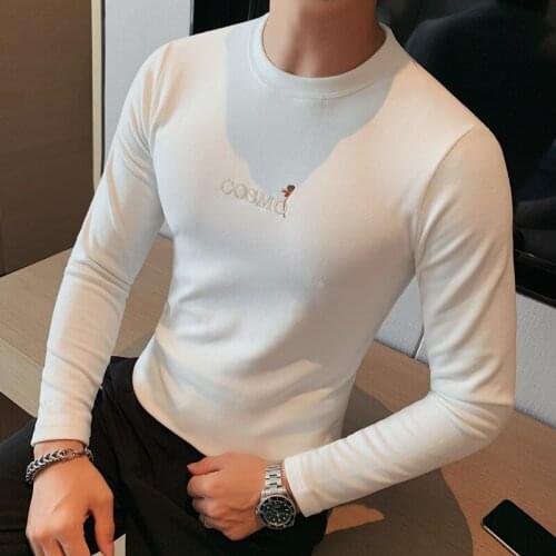British Style Autumn Winter New Long Sleeve Thick T Shirts Men Clothing 2021 O-Neck Slim Fit Casual Camiseta Hombre Streetwear
