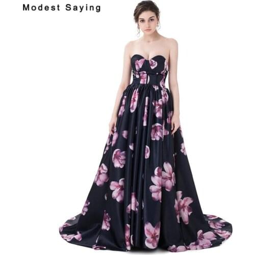 Glamorours A-Line Sweetheart Floral Print Evening Dress 2017 Formal Engagement Long Party Prom Gowns vestido longo de festa