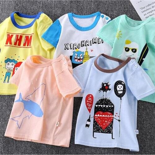 New Fashion Baby Kids Tops Boys and Girls Short Sleeve T-shirt 9M-24M 3 4 5 6 Yrs White Tees Cartoon Cotton Clothes