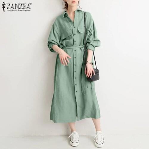 ZANZEA Lapel Cardigan Womens Autumn Maxi Trench Office Lady Solid Coat Single-breasted Outwear Holiday Baggy Windbreak Plus Size