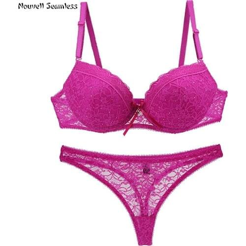 Nouvelle Seamless Brand Sexy Lace Underwear For Womens Push Up Plunge Padded BCDE Cup Bras Set Adjusted Straps Lingerie