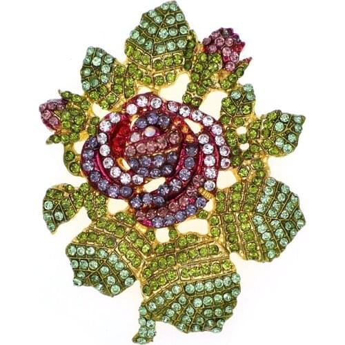 Colorful Rhinestone Gold Plated Flower Brooch Pin Jewelry Women Gift Brooches