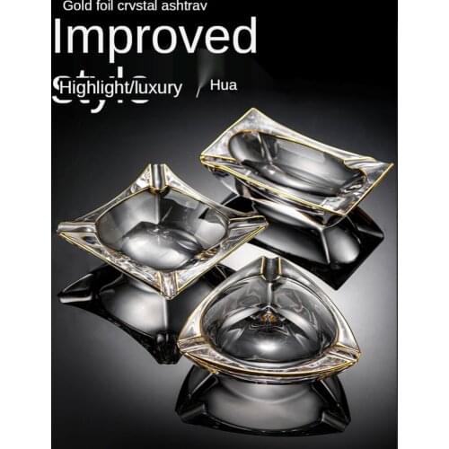 Creative Personalized Fashion Ashtray Modern Light Luxury Gold Painting Household Living Room Office Crystal Glass Trend Ashtray