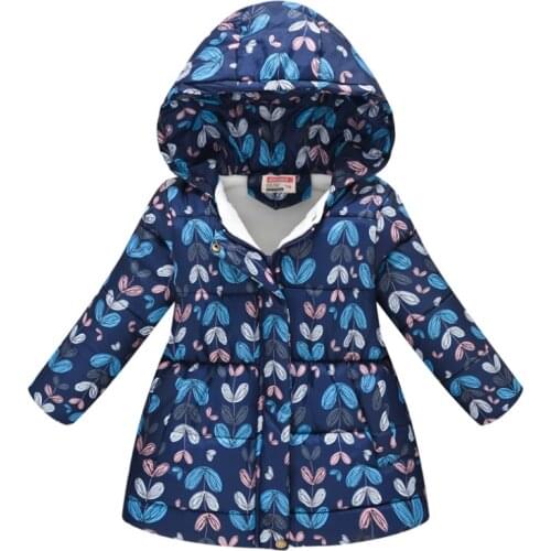 Free Shipping Childrens Hooded Cotton-padded Coat Boys and Girls Fashion Print Zipper Padded Winter Warm Quilted Long Jackets