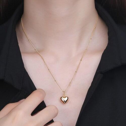 Lispector 925 Sterling Sliver Simple Love Heart Pendant Necklaces for Women Elegant Chic Bead Chain Necklace Couple Jewelry Gift