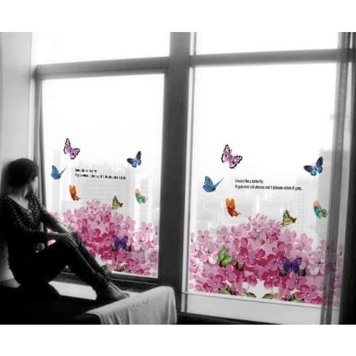 60*58cm Frosted Opaque Butterfly Stained Glass Window Film Colorful Flower Glass Stickers Decorative Bathroom Sliding door