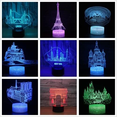 Buildings Modelling 3d Illusion Nightlight 7 Colors LED Table Lamp for Home Bedroom Decoration Creative Gift