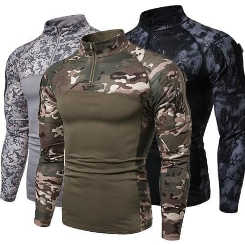 Fashion T-Shirt Mens Camouflage Tactical Military Clothing Combat Shirt Long Sleeve Casual Army Costume Man Breathable Tops Tee