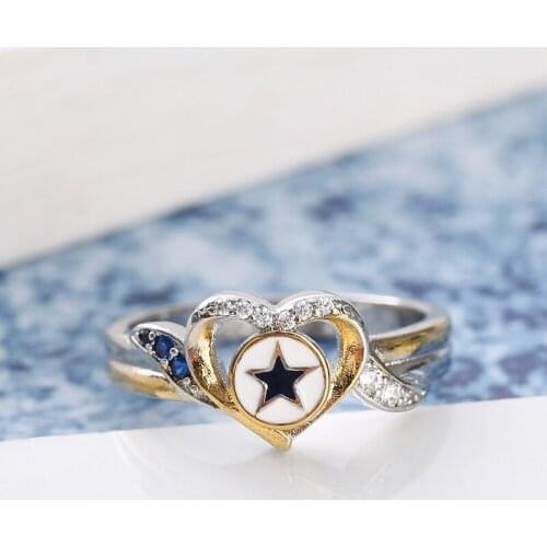 Fashion Heart Rings Charm Geometric Cowboy Enamel Two Tone Golden Jewelry Size 6-10 Womens Wedding Party Unusual Accessories