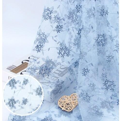 New metal wire embroidery flash mesh blue floral water soluble embroidery dress lace fabric