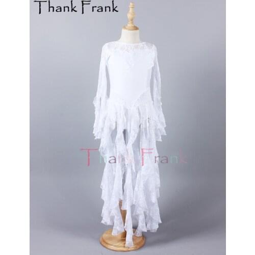 New White Lace Lyrical Dress Girls Women Long Ballet Dresses Kids Adult Long Sleeve Modern Dance Costumes Lady Rave Clothes C690