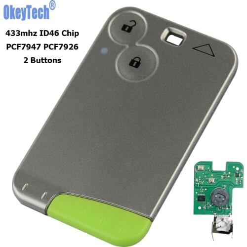 OkeyTech Remote Car Key For Renault Laguna Espace 433mhz ID46 Transponder Chip Replacement Key Uncut Blade 2 Buttons Smart Key