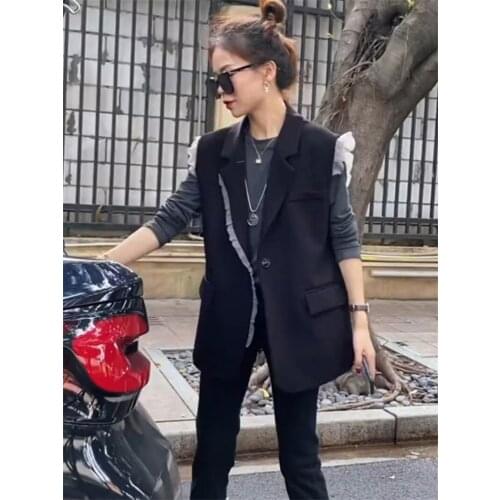 2021 Autumn Waistcoat Long Sleeve Bottoming Shirt Women Lace Jacket Sleeveless Suit Vest Spring Shawl Two Piece Suit Outfit L37