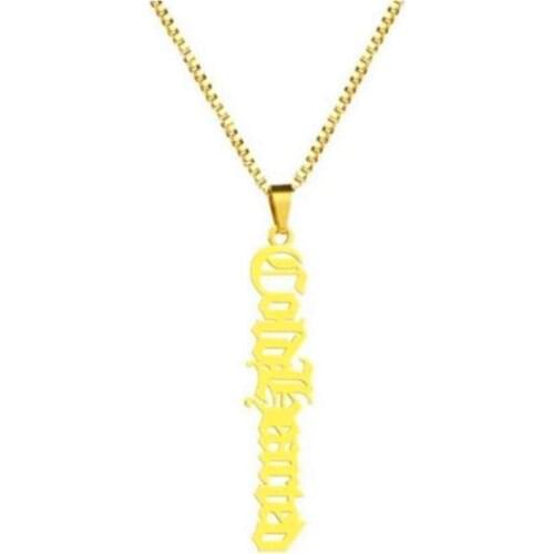 AurolaCo Custom Name Necklace Box Chain Old English Necklace Stainless Steel Gold Pendant Necklace for Women Gift Droppshipping