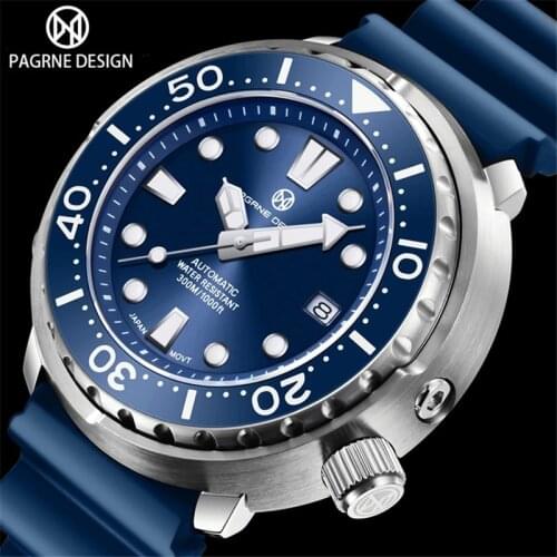 PAGRNE DESIGN Mens Divers Watch Sapphire Glass Automatic Watches 300M Waterproof Mechanical Wristwatch Top Brand Sports Clock