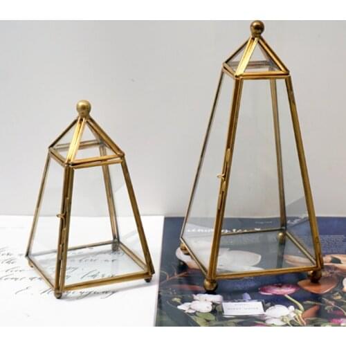 Retro Brass Glass Flower House Preserved Flower Flower Geometry House Succulent Plant Storage Box Preserved Flower Gift