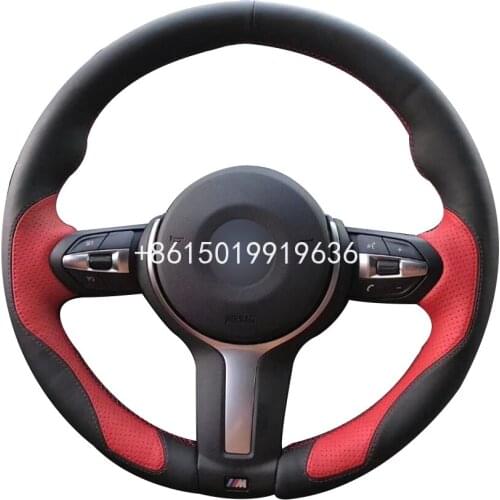 Hand sewing Black Red Leather Car Steering Wheel Cover for BMW F87 M2 F80 M3 F82 M4 M5 F12 F13 M6 F85 X5 M F86 X6
