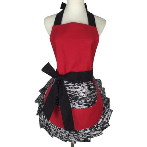 Chic Black Red Beige Simple Lace Design Kitchen Bathroom Apron Sexy Cotton Aprons For Women Home Improvement Manicure Chef Apron