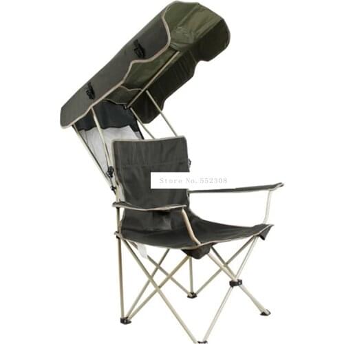 Portable Folding Fishing Chair With Sunshade Oxford Fabric Steel Tube Beach Chair Backrest Foldable Picnic Camping Outdoor Chair