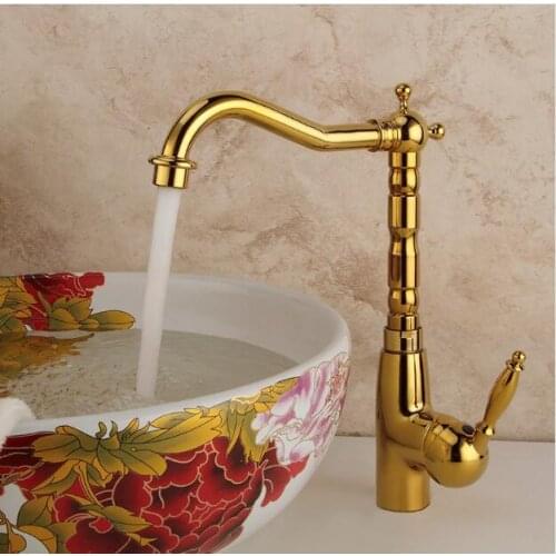 Vidric Kitchen Faucets Single Holder Single Hole Kitchen Sink Faucet Swivel Spout Gold Sink Crane Brass Hot&Cold Mixer Water Tap