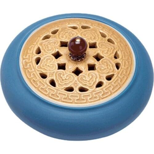 Vintage Mosquito Coil Holder Ceramic Craft Blue Arabic Incense Burner Living Room Smoke Statues Gift Items for Home Decoration