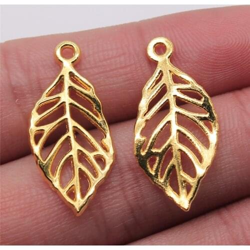WYSIWYG 10pcs Hollow Leaves Charms Pendant Diy Jewelry Findings Gold Color 13x29mm