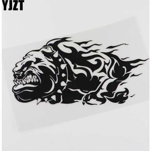 YJZT 18.7CMX11CM Aggressive Fire Dog Bulldog Collar Vinyl Car Sticker Black /Silver 13C-0138