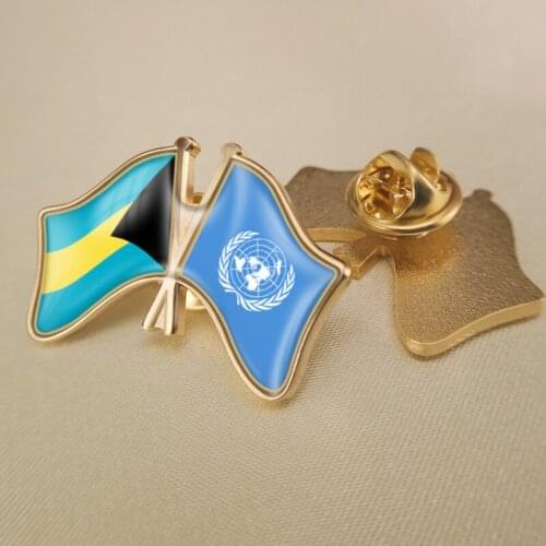 United Nations and Bahamas Crossed Double Friendship Flags Lapel Pins