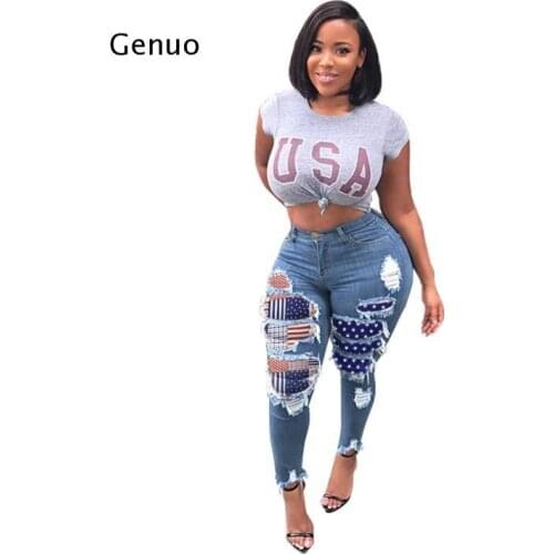 Women Jeans Plus Size High Waist Pocket Denim Pants Leopard Patchwork Hole Trousers Slim Skinny Pencil Pants