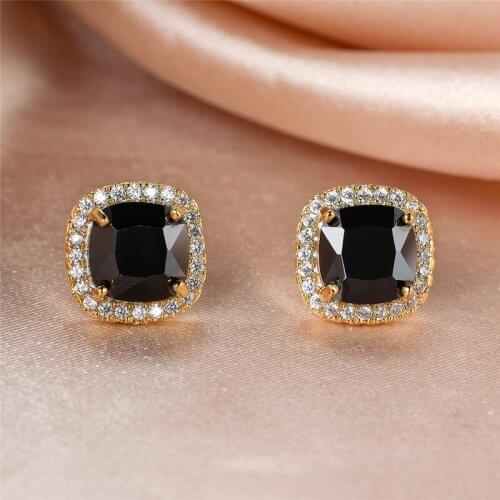 Retro Black Stone Square Stud Earrings Vintage Fashion Gold/Black/Rose Gold/Silver Color Earrings For Women Wedding Jewelry Gift