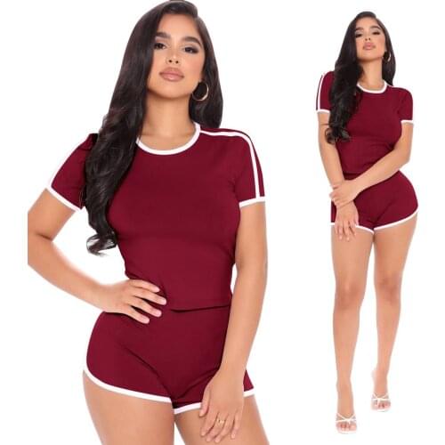 Womens Short-Sleeved Short Shorts Suit European and American Short-Sleeved Umbilical Cutout Casual Two-Piece Suit